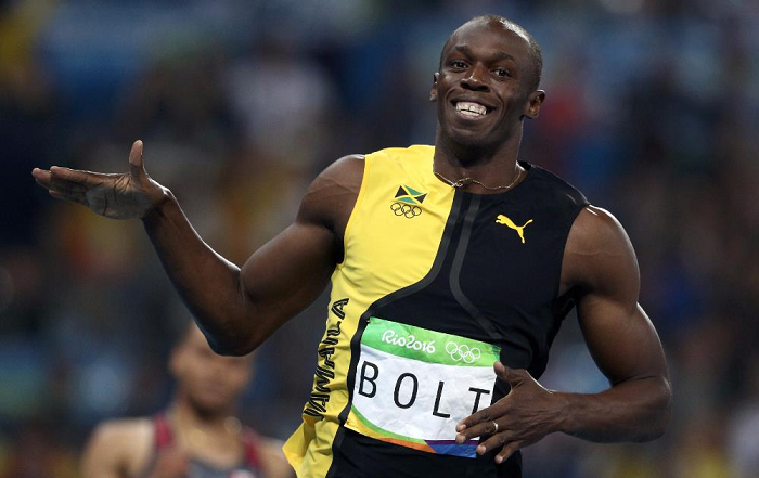  Usain Bolt, first man to win three  Olympic 100m gold  medals in a row